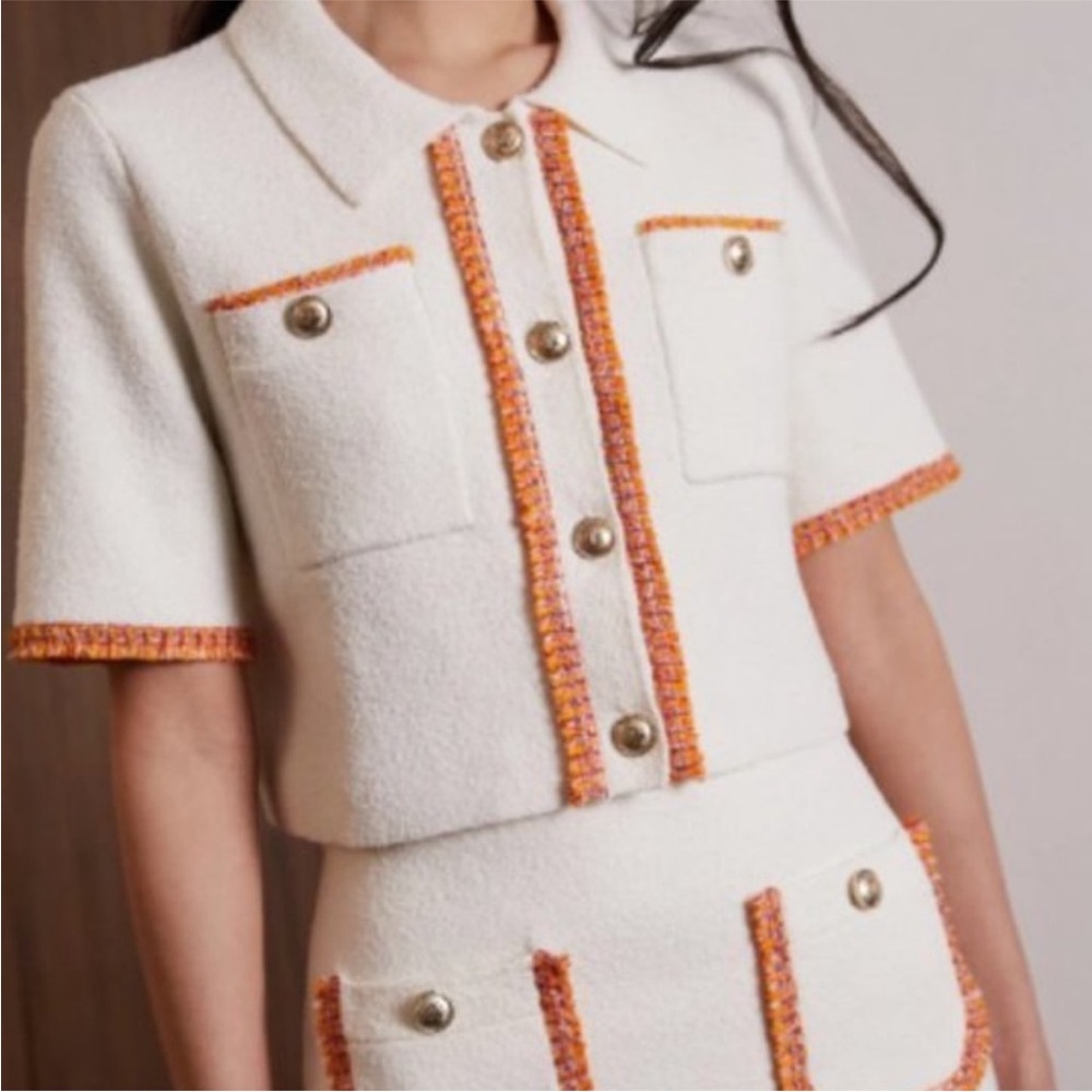 Maje Cream and Orange Tweed Top